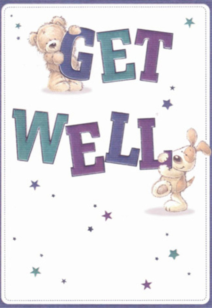 This get well card artfully captures the harmony of comfort and hope, just as you'd expect from a thoughtful bouquet delivered in the heart of Pimlico. Central to the composition, a plush, light-brown teddy bear and a gleaming-eyed, floppy-eared puppy interact tenderly with the oversized, friendly letters of 'Get Well.' Those letters, rendered in vibrant purples and cool teals, stand with quiet confidence against a creamy white background, evoking the crisp freshness that fills the leafy streets around Vincent Square after a summer rain. Across the scene swirl playful stars, their teal and blue accents twinkling like the lights hung for a local celebration in nearby Dolphin Square. Every detail is rich with texture: the warm, soft brushwork on the bear's fur, the irresistible plushness of the puppy's floppy ears. As in the careful construction of a hand-tied bouquet, each element here seems placed with care and intention, built to deliver gentle encouragement and lightness during tough times. The overall effect is that of a keepsake, perfect for sending sincere get well wishes-whether to a child eager for comfort after school at Pimlico Academy, or an adult needing reassurance by the riverside. The scene is gentle, supportive, and filled with the artistic character that makes Pimlico unique, a visual sonnet to local connection and warmth.